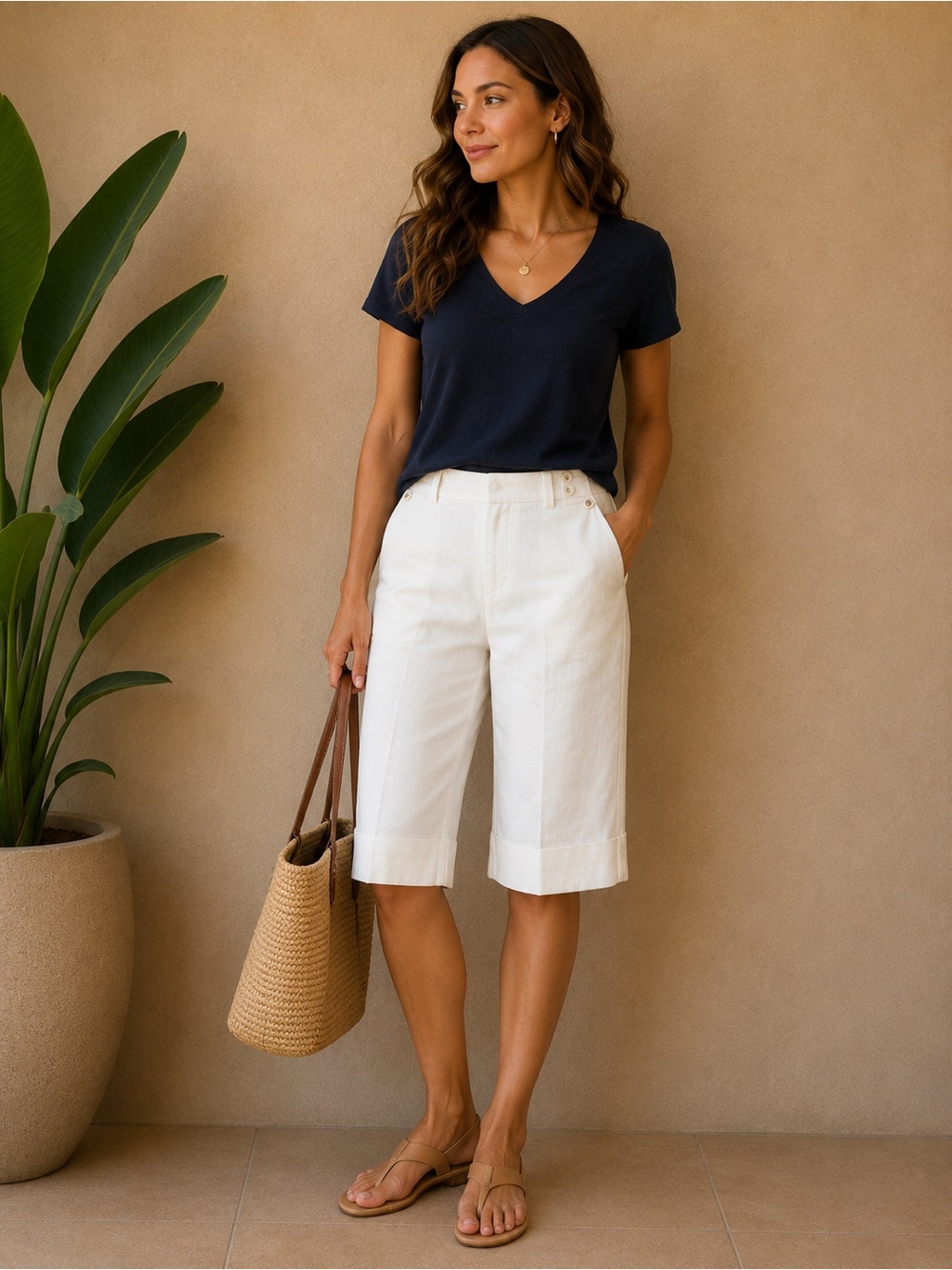 Worthington White Bermuda Shorts with Clean Cuffed Hem
